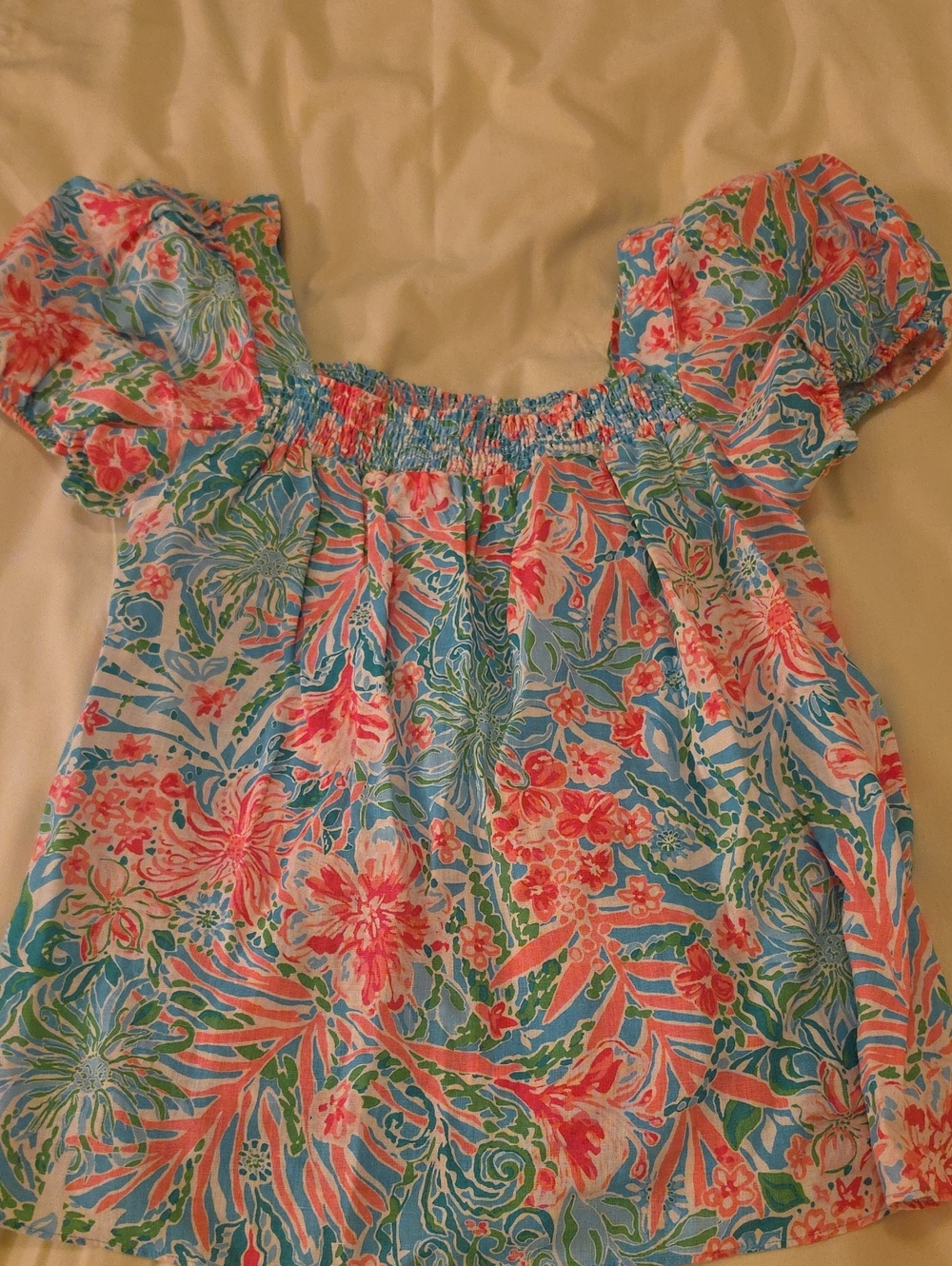 Lilly Pulitzer Coral, Aqua & Green Floral Smocked Top